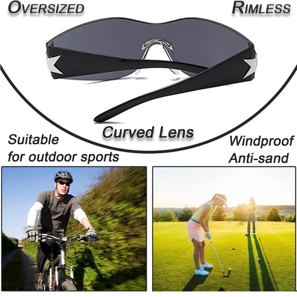 Y2K Wrap Oversized Sunglasses Black Star - Picture 10 of 12